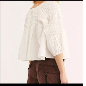 Free People Cece White Smocked Poplin Top Size Small